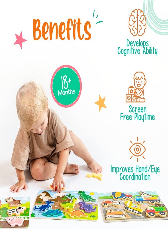 Klevly Large 3 Pk Wooden Toddler Puzzles Ages 2-4 | Wooden Puzzles for Toddlers 1-3 | Montessori Toys for 2 Year Old | Toddler Toys Age 2-4 | Educational | STEM - Image 2
